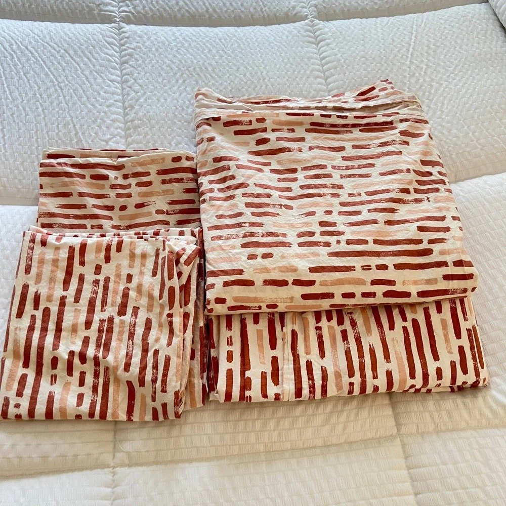 Brooklinen Luxe Sateen King‎ Sheet Set Terracotta Abstract 100% Cotton OEKO-TEX